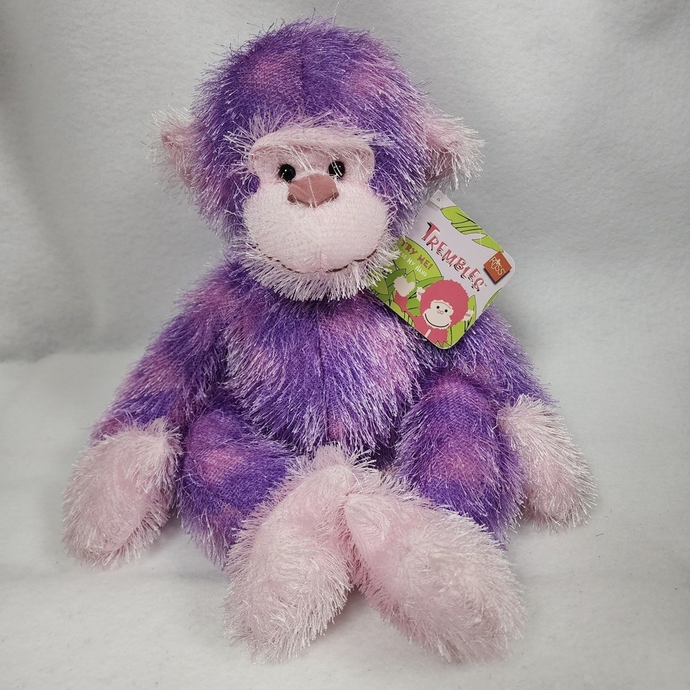 Vintage Russ Berrie Trembles Monkey Plush Toy with Sound Purple Stuffed Animal